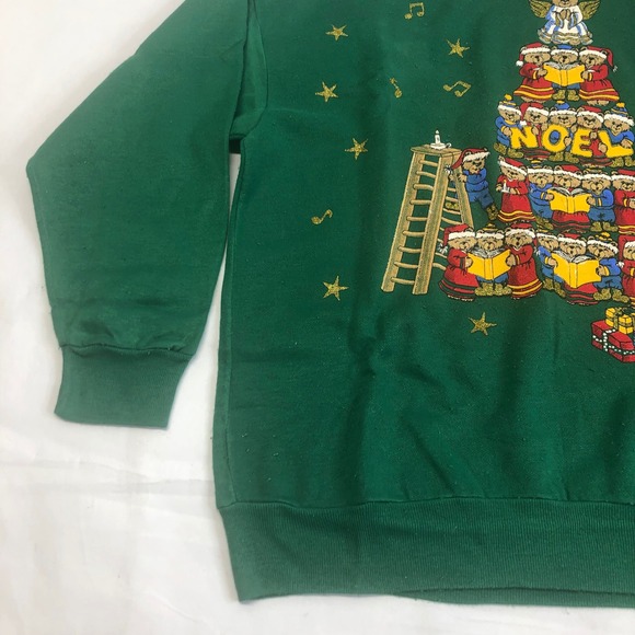Vintage Nutcracker Christmas Sweatshirt Medium Green Holiday Caroling Bears READ - Picture 10 of 15